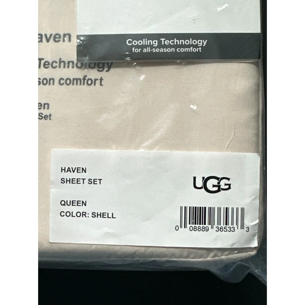 UGG Haven Queen Cooling Sheet Set Blush Pink Beige Shell 4 Piece NWT